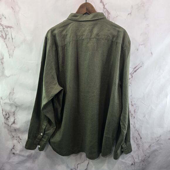 Everlane Shirt Mens 2XL XXL Green Linen Long Sleeve Button Down - Picture 7 of 14